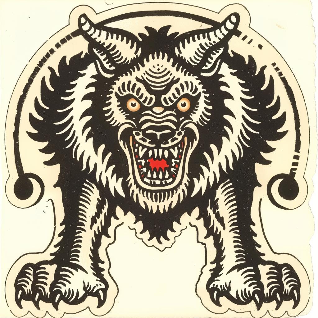 mythical  creature  wolf  sheep  hybrid  snarling  wool  halftone  art  sticker 934921