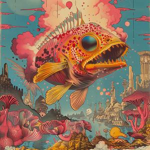 fish  colorful  painting  pink  background  chromolithography  vibrant  nature  artistic  graphic 1056151