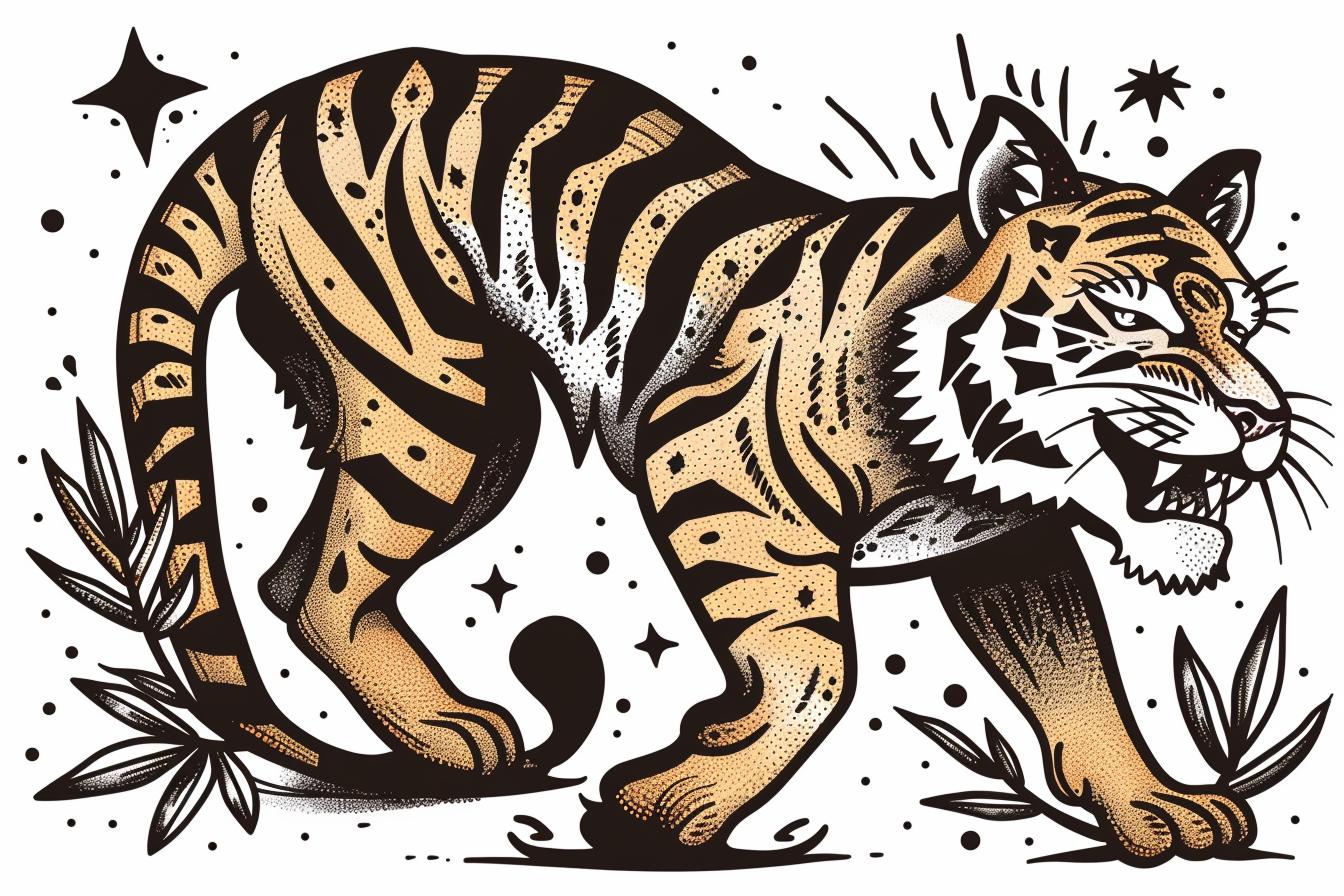 tiger  walking  SailorJerry  wildlife  feline  dynamic  contrast  black  white  illustration 943478