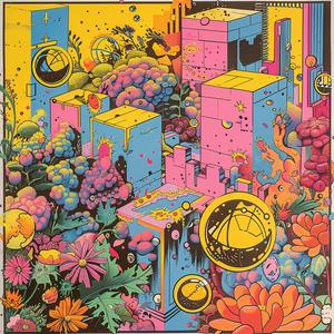 album  cover  psychedelic  city  flowers  surreal  chaos  Risograph  colorful  Symbolist 1078067