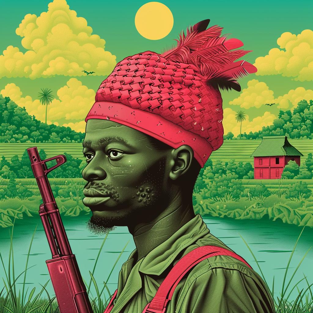 painting  man  rifle  river  action  landscape  illustration  bold  fictional  warrior 944680