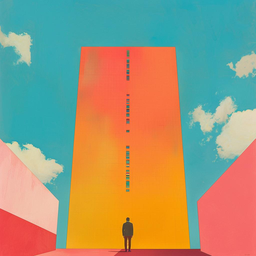 surreal  album  cover  skyscraper  painting  man  buildings  colorful  urban  art 978472