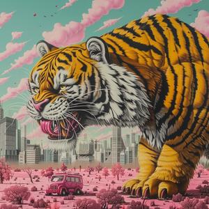 tiger  clouds  pink  minimal  chromolithography  surreal  whimsical  art  fantasy  colorful 1037667