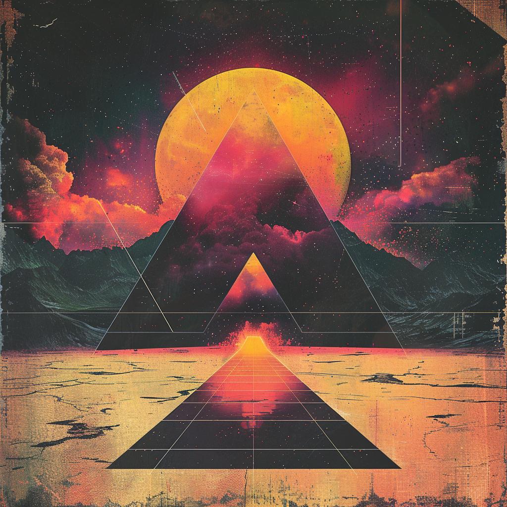 album  80s  synthwave  trippy  geometric  cover  rising  sun  music  art 960816
