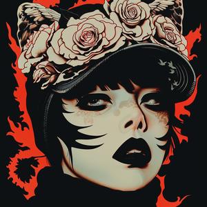 surreal  album  cover  woman  black  makeup  cat  hat  Risograph  Symbolist 1077613