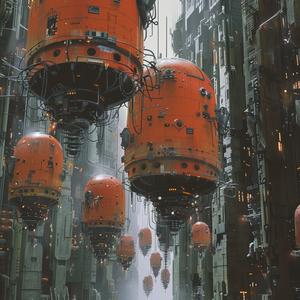 futuristic  city  cyborg  infrastructure  layers  orange  red  tanks  Chris  Foss 1074816
