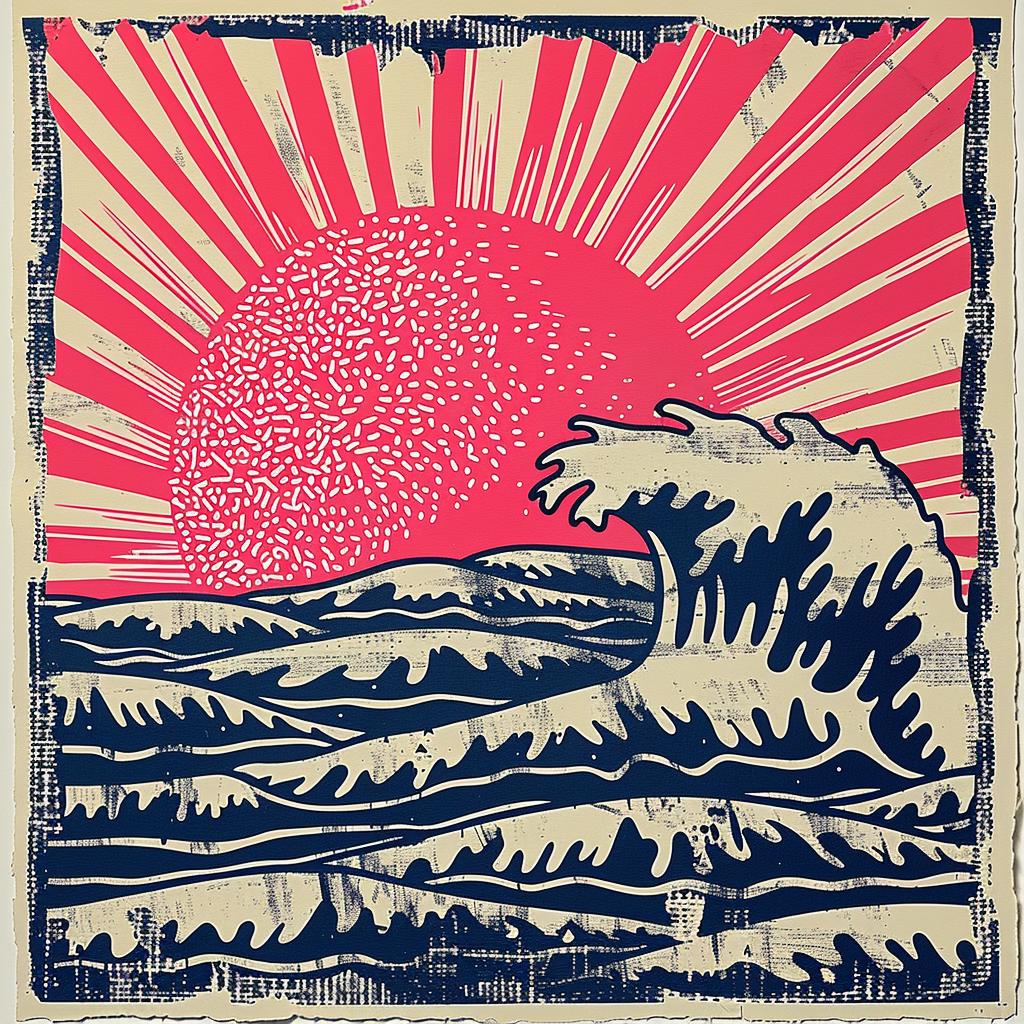 pulsar  waves  album  great  wave  kanagawa  1970s  symbolist  art  risograph 941613