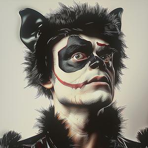 man  costume  cat  mask  animal  performance  theatrical  surreal  playful  fantasy 1039623