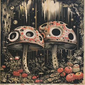 mushrooms  painting  black  red  colorful  art  nature  chromolithography  fungi  vibrant 1052763