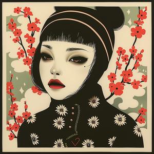 surreal  album  cover  Mitsumasa  Anno  flowers  woman  red  hair  art 1074956
