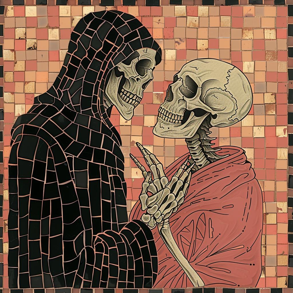 surreal  album  cover  deathmetal  occult  dark  arts  skeletons  kissing  mosaic 976962