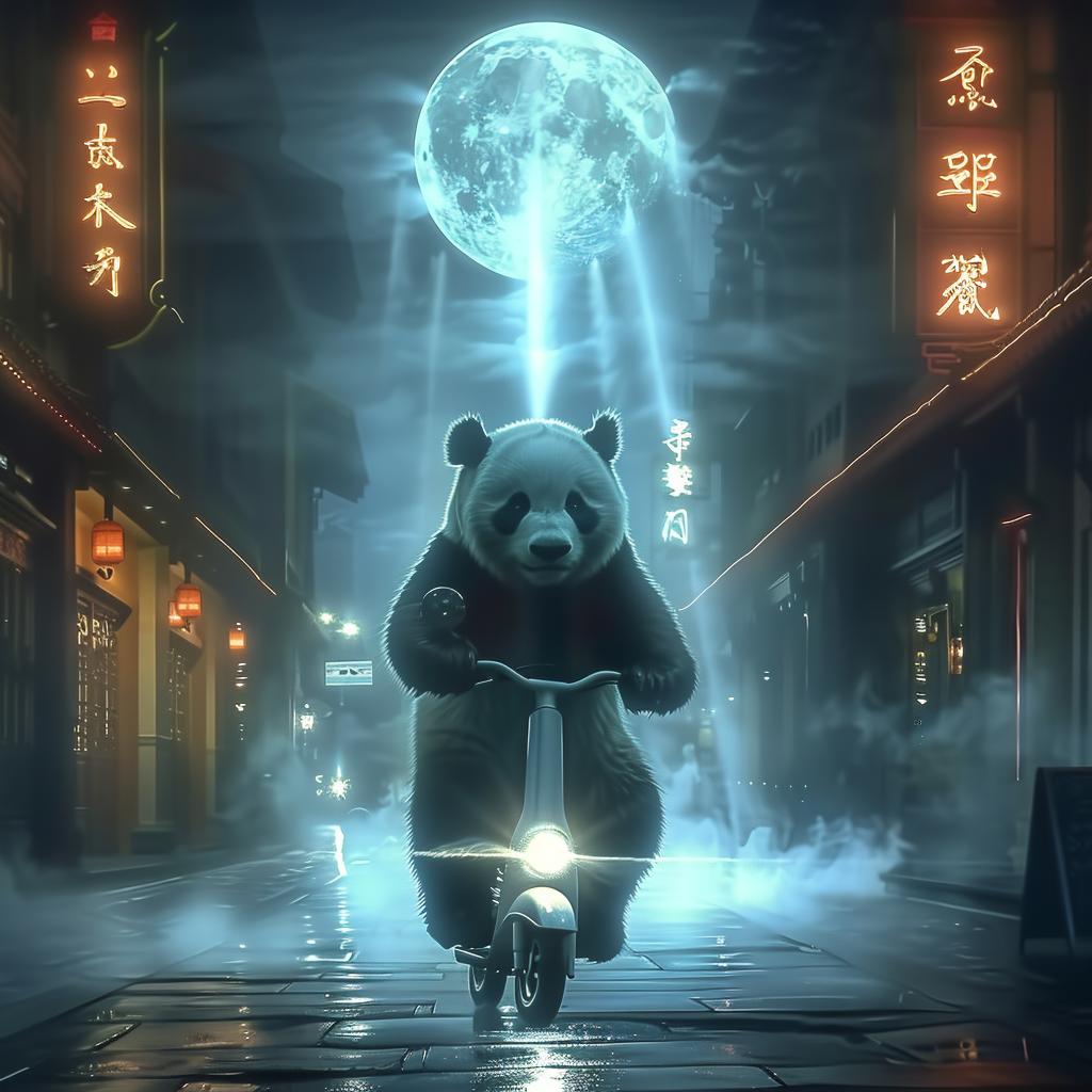 panda  scooter  dark  light  surreal  lighting  glow  natural  art  volumetric 962927