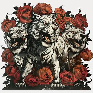 wolf  roses  chromolithography  nature  vibrant  flowers  animal  artwork  colorful  print 1048902