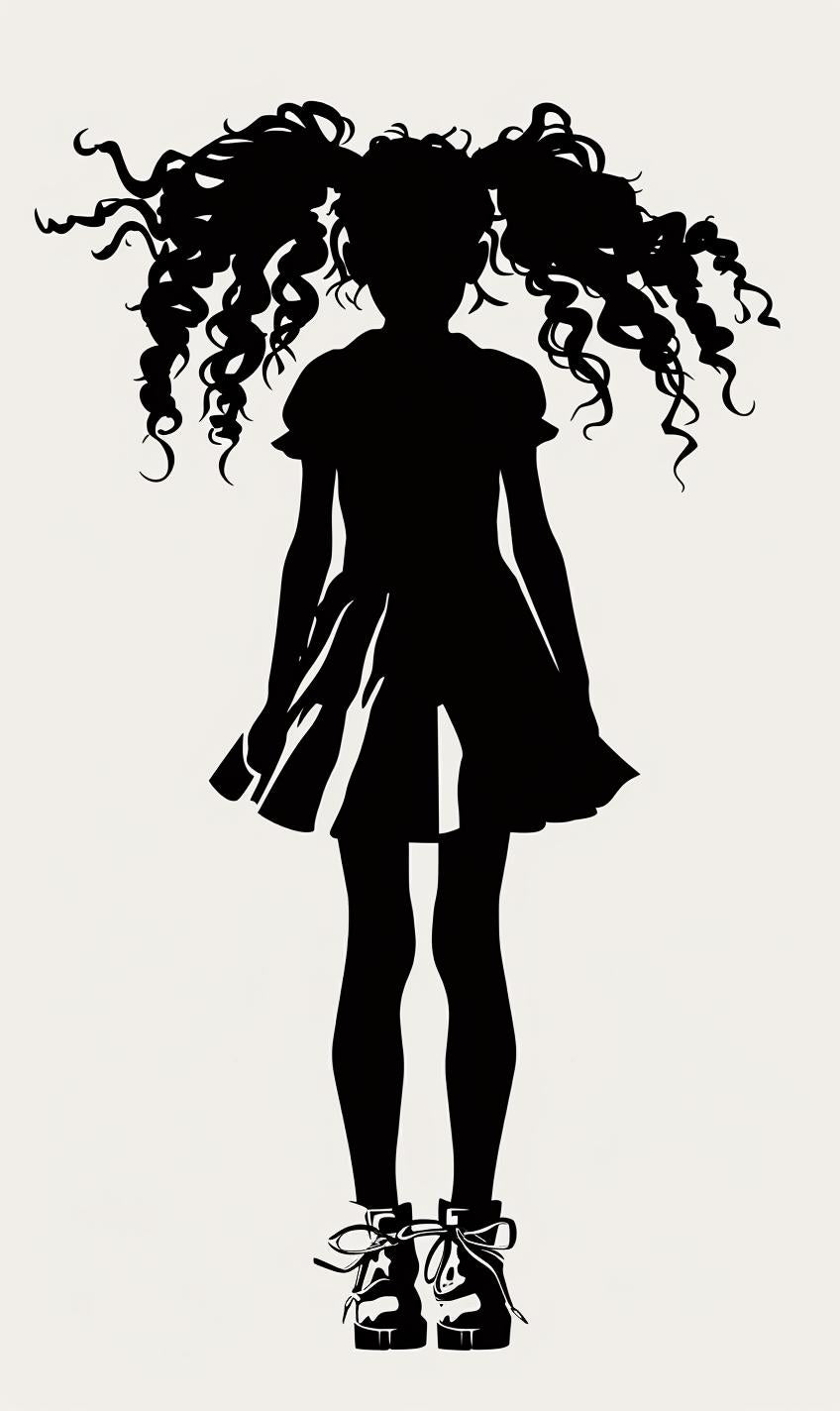 silhouette  girl  curly  hair  pigtails  dress  dancing  black  white  vector 954064