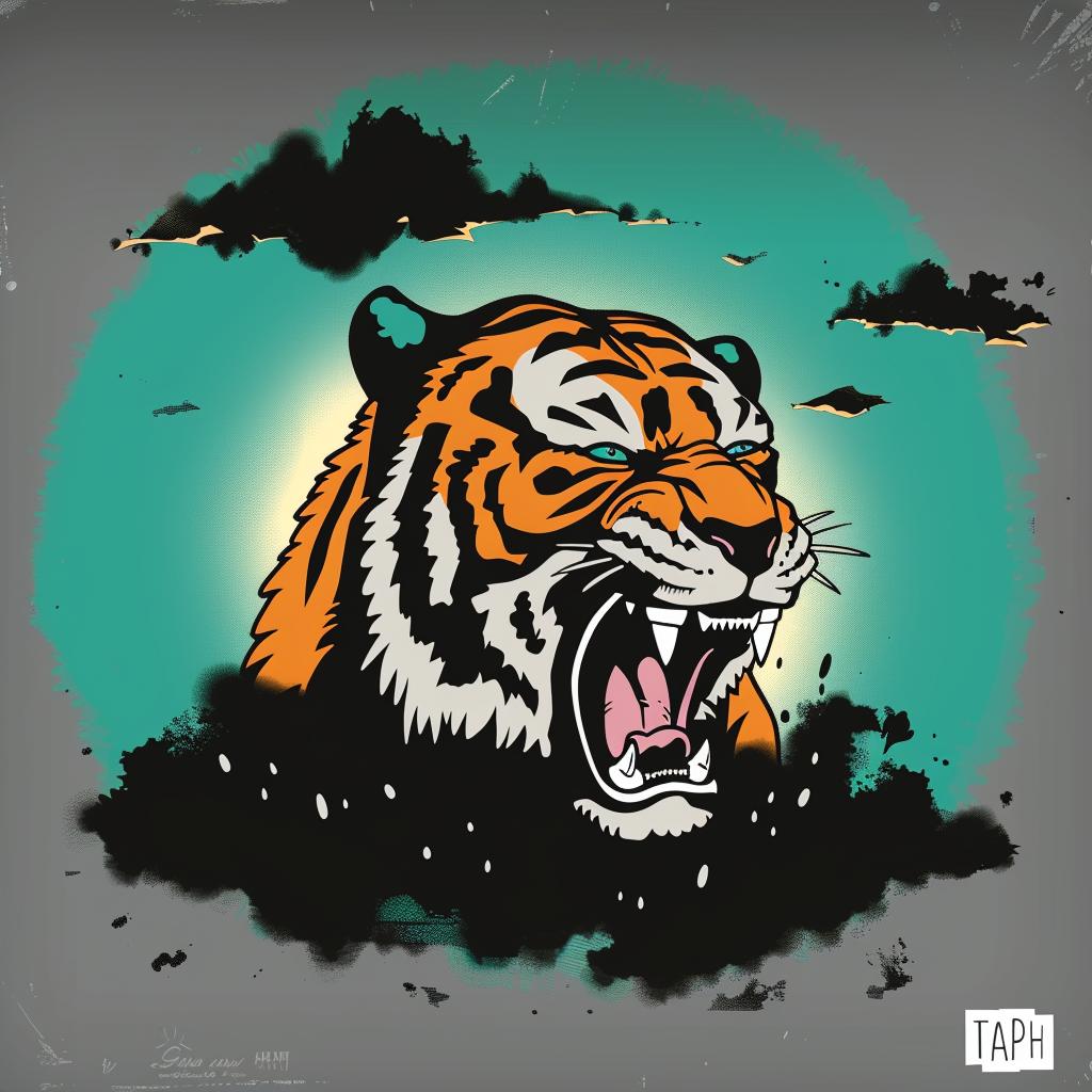 tiger  roaring  sky  clouds  wildlife  art  colorful  vibrant  character  animation 1027320