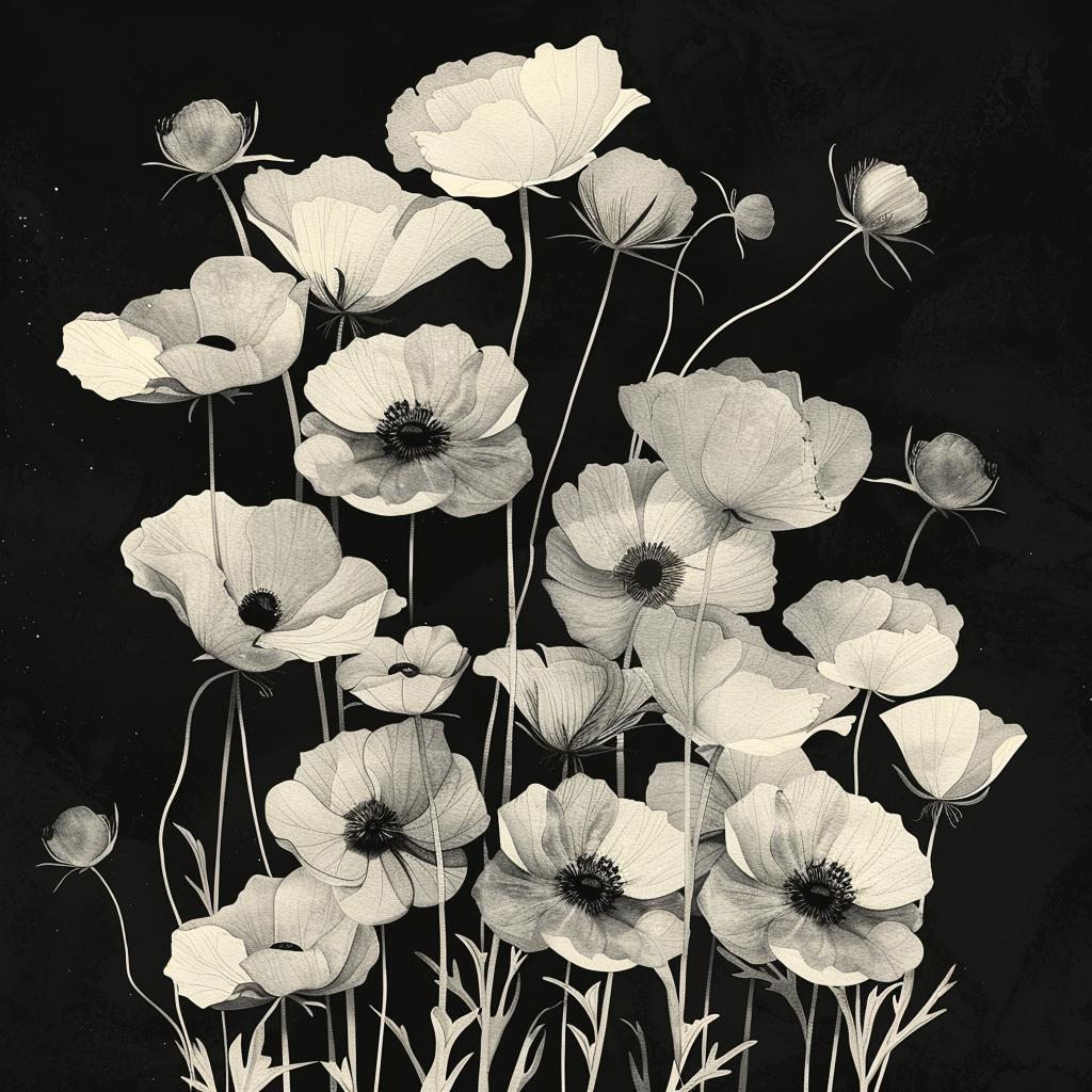 botanical  modern  print  monochromatic  black  white  flowers  background  decorative  art 1029238