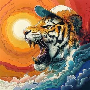 tiger  hat  sun  background  chromoluminosity  bright  colorful  art  illustration  playful 1039518
