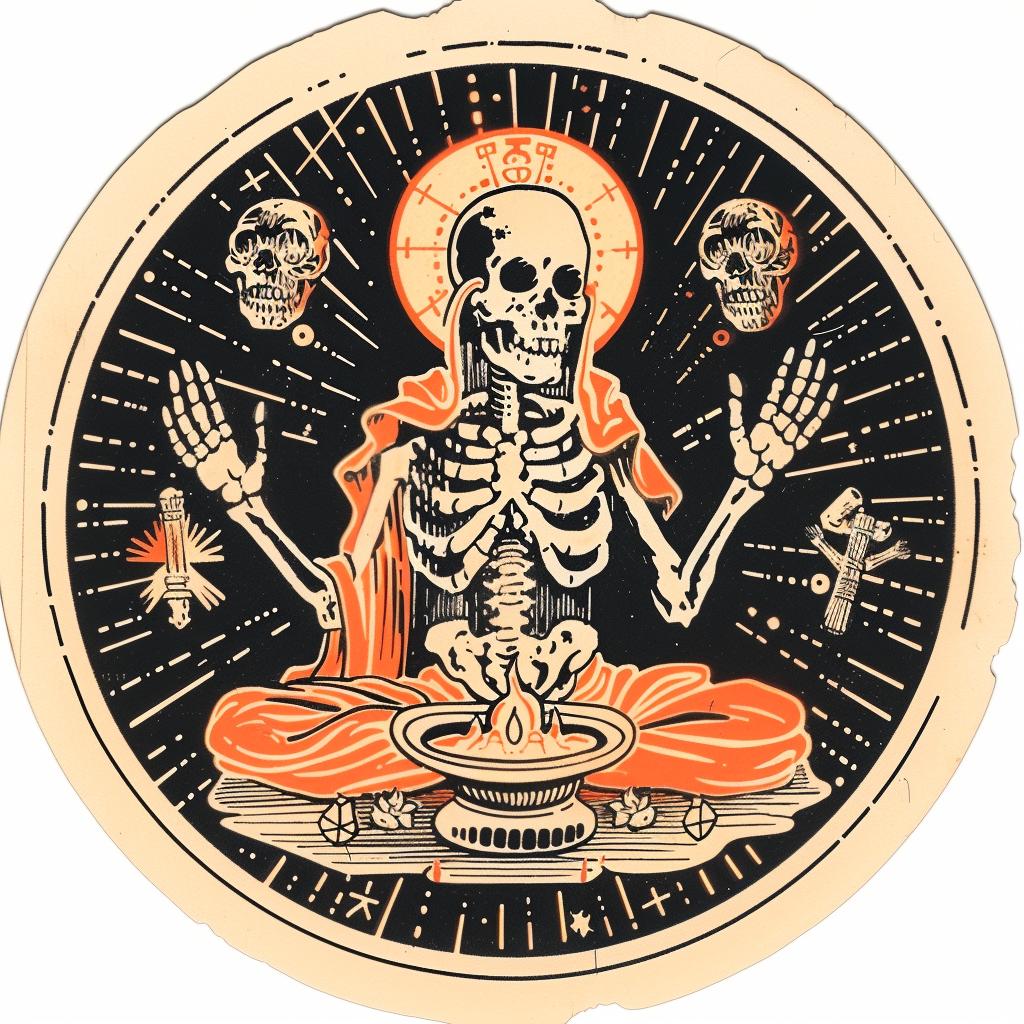 provocative  art  skeleton  chair  dark  occult  spiritual  introspective  sticker  emek 933633