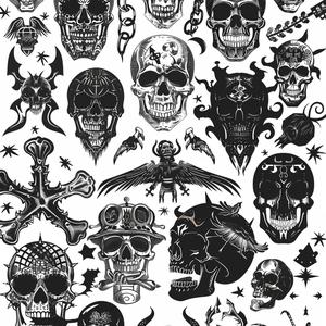 skulls  designs  black  white  intricate  rocknroll  horror  graphic  decal  collection 1078950
