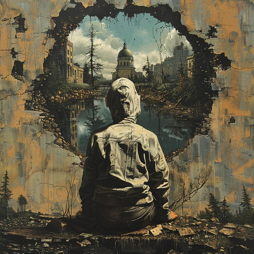 surreal  album  cover  hyper-realistic  screenprinting  man  rock  hole  Banksy  urban 960408