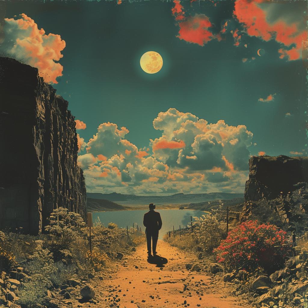 surreal  album  cover  vivid  light  man  road  technicolor  art  walking 976165