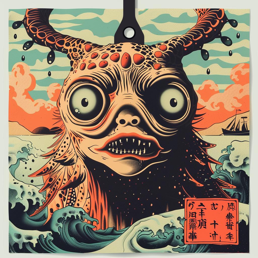 monster  ocean  poster  creature  art  japanese  horror  vintage  illustration  lettering 946184