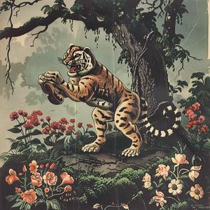 poster  tiger  garden  chromolithography  colorful  nature  art  illustration  floral  vibrant 1057954