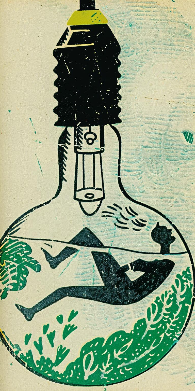 رسم رجل غارق بمصباح كهربائي سائل، فن مظلم سريالي، مفاهيمي، رقم 940651