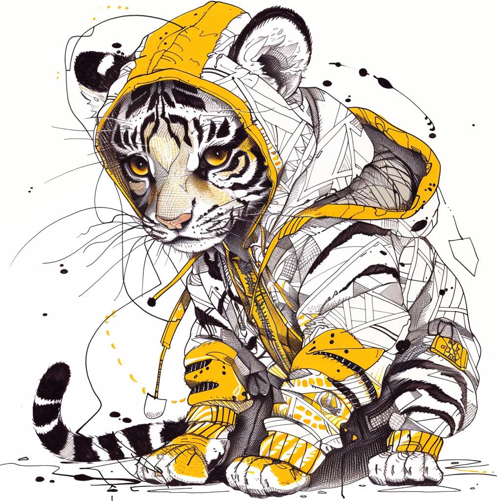 tiger  kawaii  streetwear  hoodie  cool  animal  illustration  playful  fashion  vibrant 953511