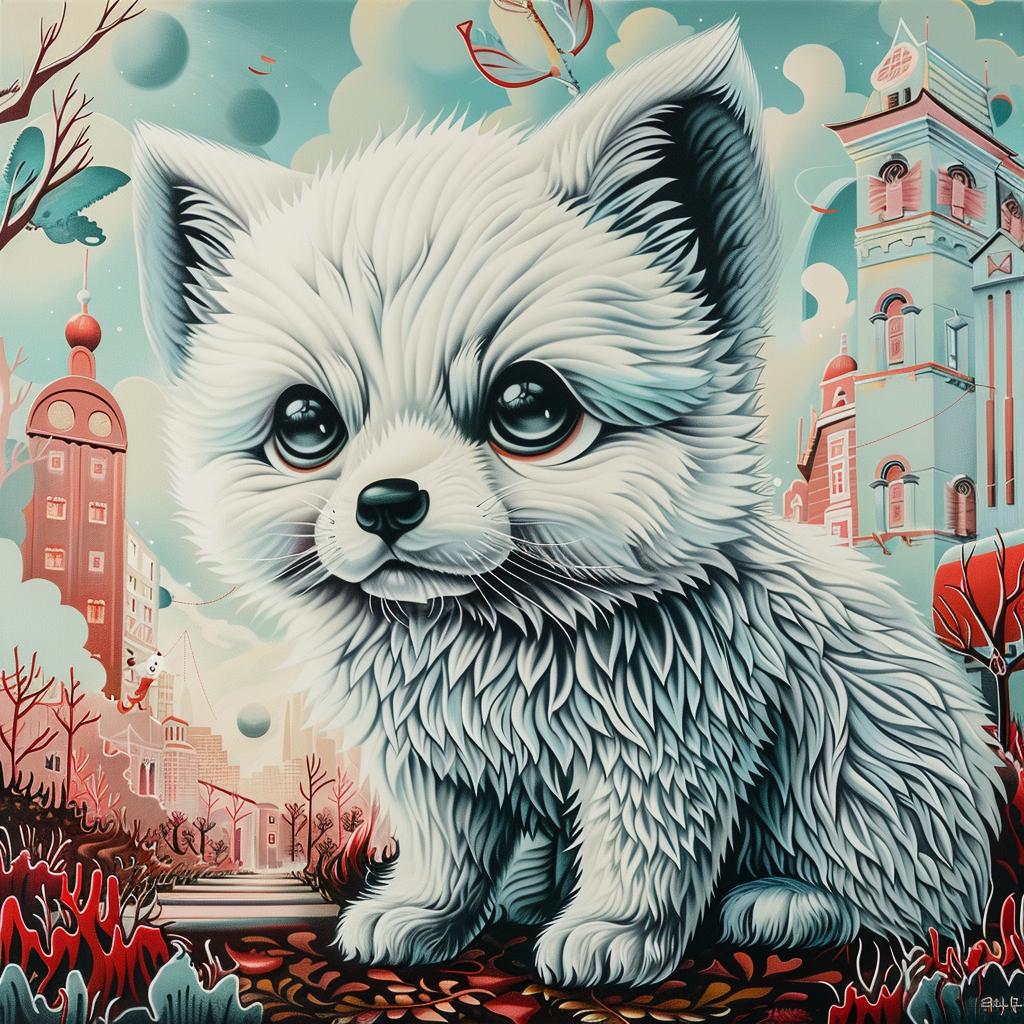 fox  kawaii  white  painting  animal  artwork  sitting  cute  whimsical  illustration 1033677