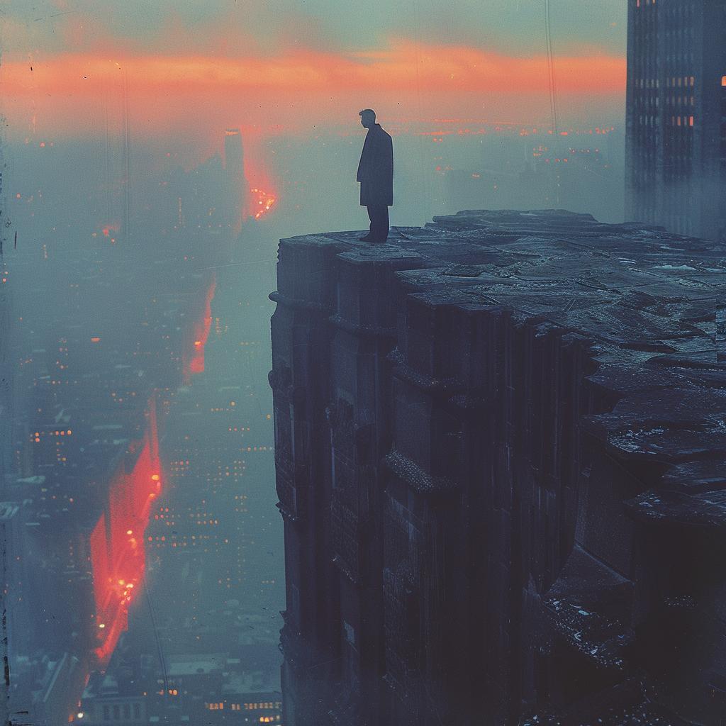 surreal  man  skyscraper  edge  background  sharp  volumetric  lighting  natural  horror 1031556