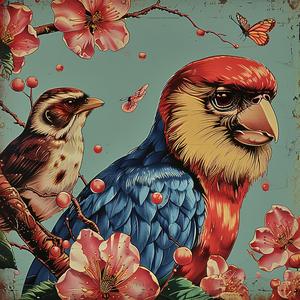 birds  branch  flowers  painting  colorful  nature  chromolithography  artwork  vivid  illustration 1051160