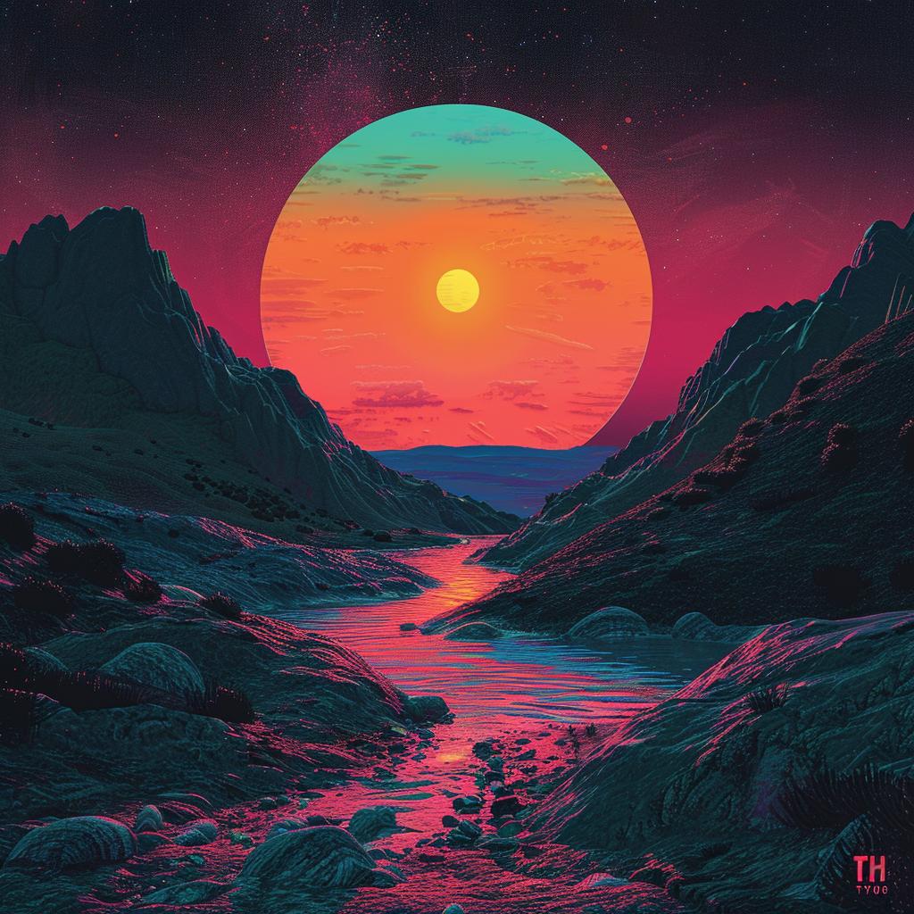 album  cover  1980s  Tycho  river  sun  mountains  synthwave  artwork  design 960664