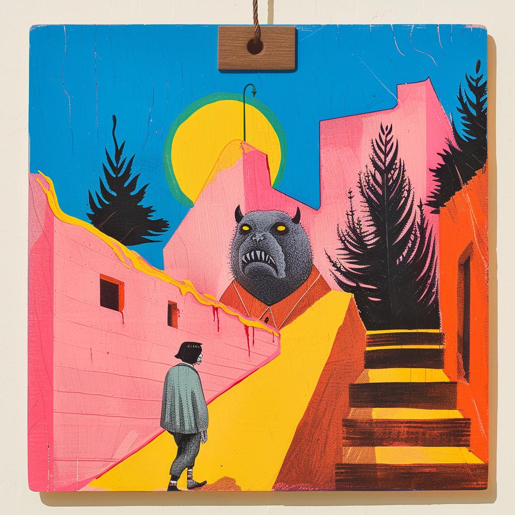 surreal  painting  man  street  dog  colorful  artistic  creative  unique  expression 1018535
