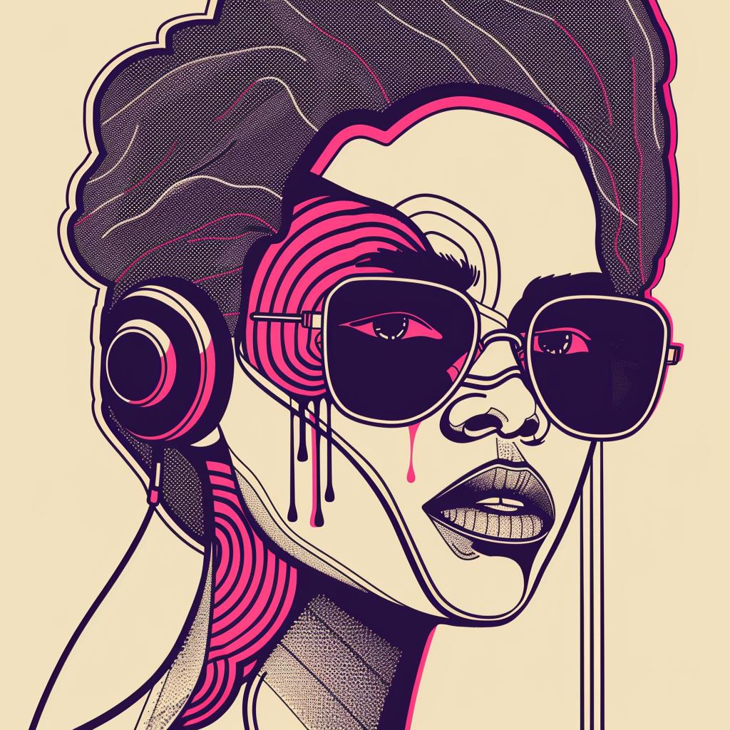 سماعات رأس مكياج بورتريه رقمية أمريكية من أصل أفريقي من طراز Pop Art DJ بتصميم عصري باللون الأبيض 937835