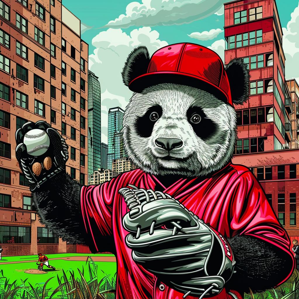 panda  baseball  uniform  hat  glove  animal  sports  colorful  whimsical  playful 1027401