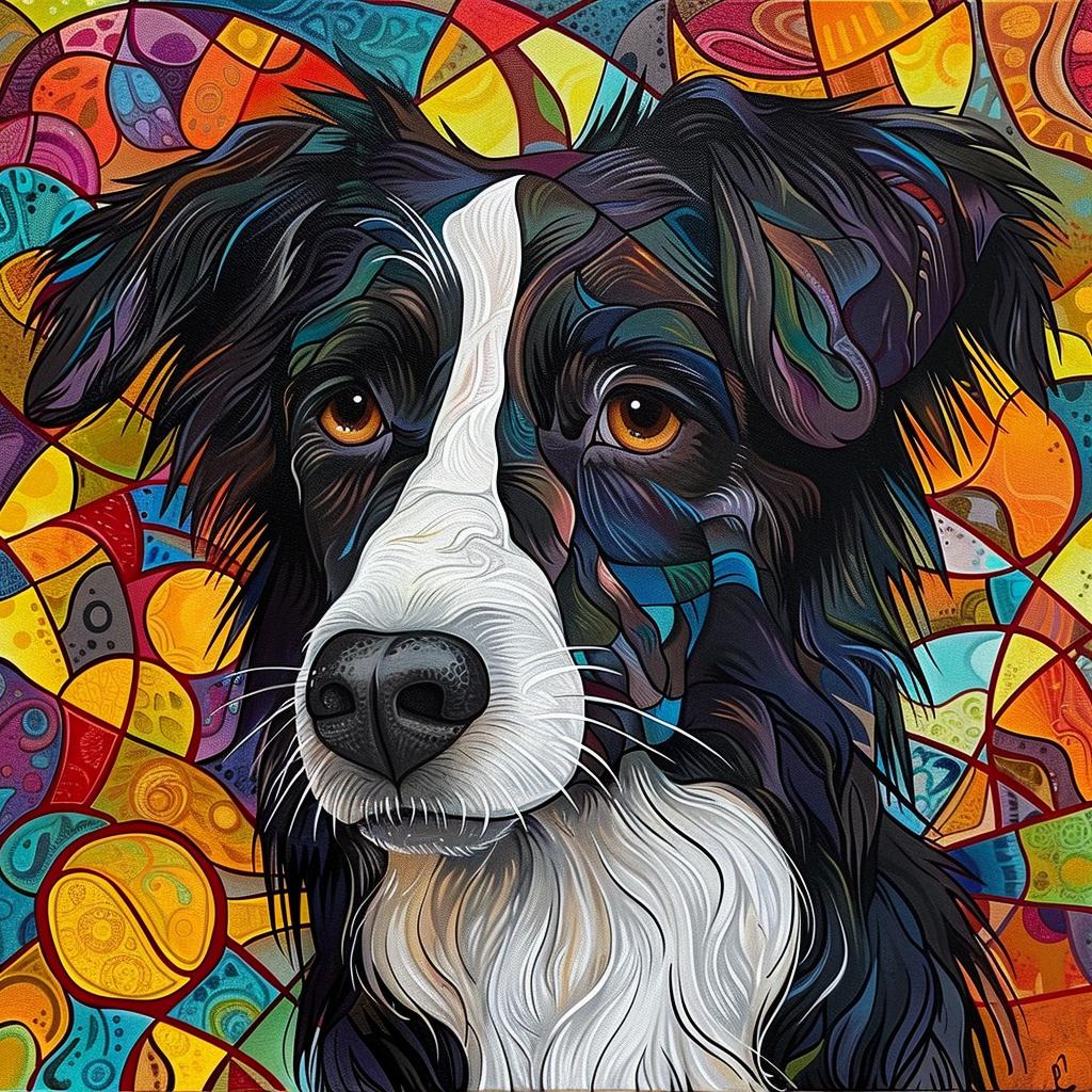 border  collie  dog  colorful  patterns  canvas  abstract  art  whimsical  playful 938583