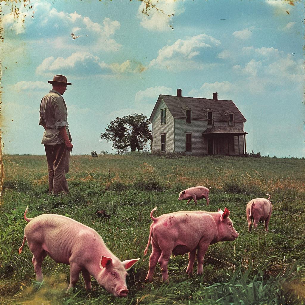 surreal  album  cover  man  pig  field  creative  playful  artistic  unique 1017502