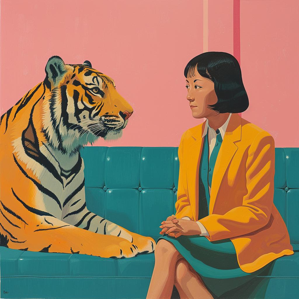 surreal  album  Cornella  woman  tiger  couch  painting  colorful  imaginative  therapy 1017563