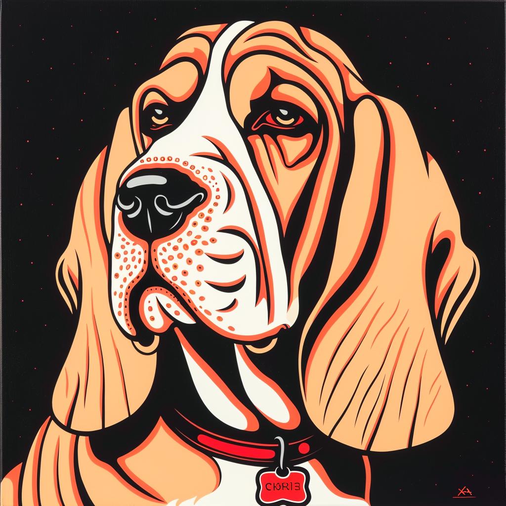 dog  red  collar  black  background  basset  hound  pet  realistic  portrait 973345