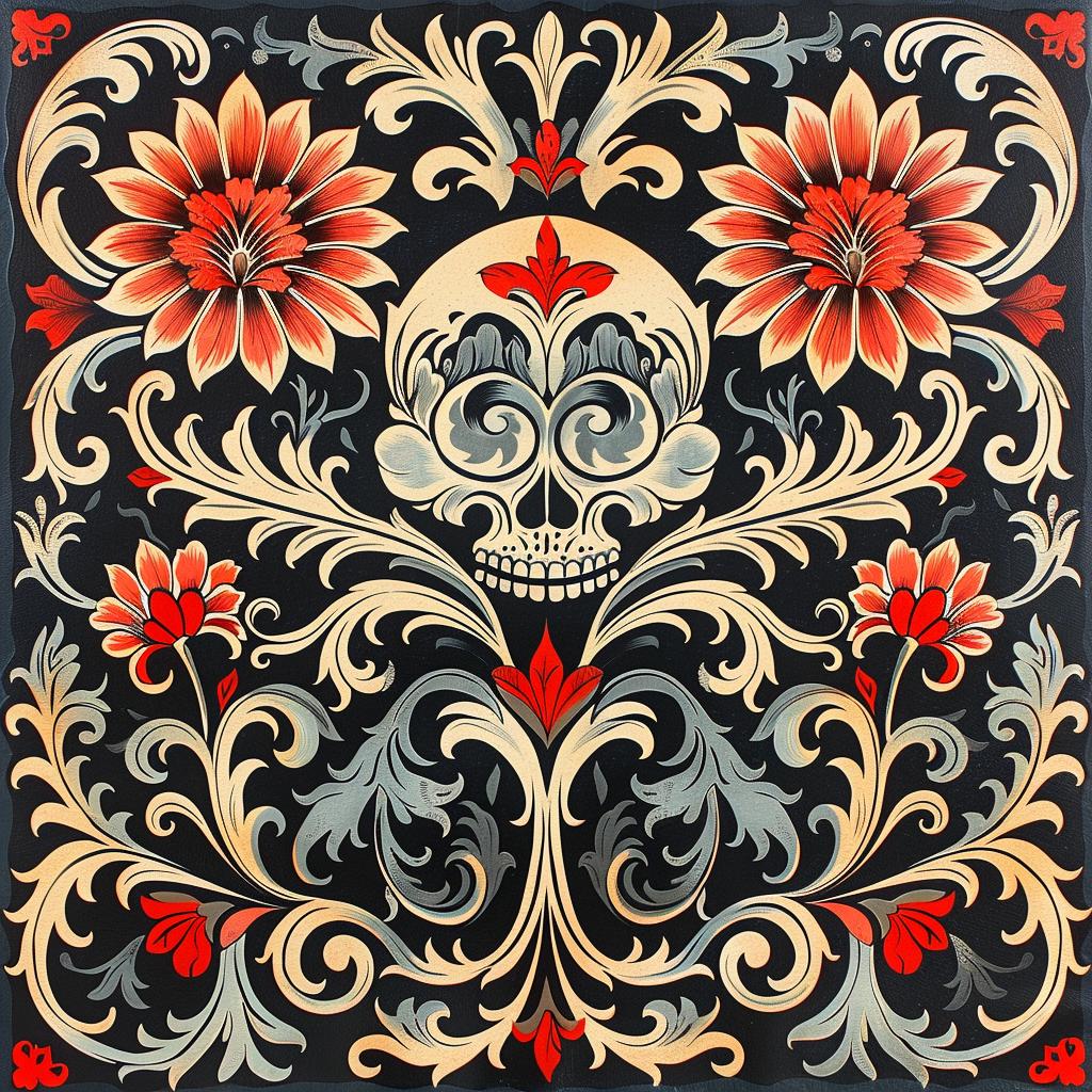 Joan  Cornella  floral  design  symmetrical  black  red  art  nouveau  tattoo 1021907