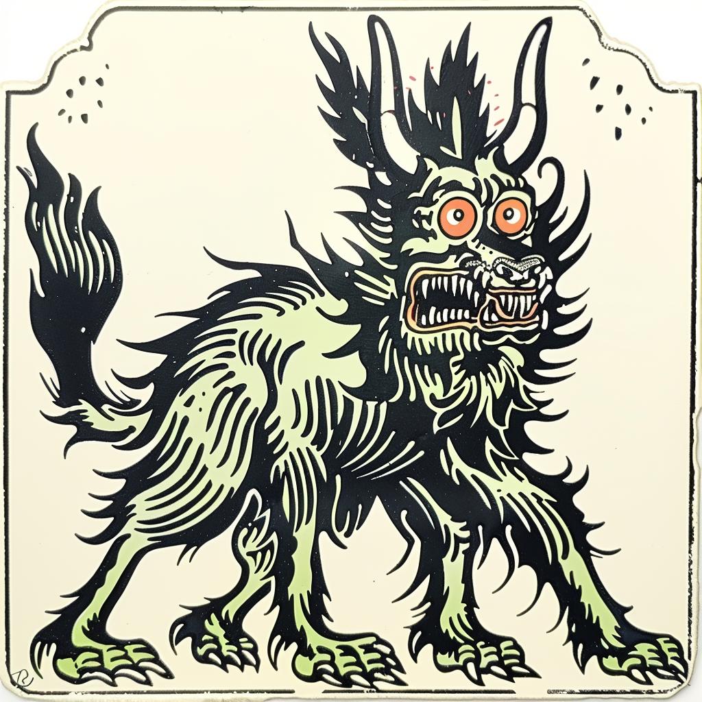 wooden  sign  cartoon  demon  hybrid  fantastical  quirky  colorful  bold  art 933197