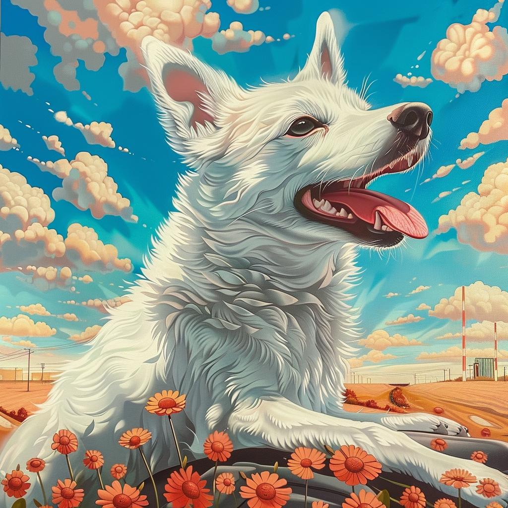 white  dog  painting  sitting  tire  pet  nature  adorable  friendly  art 1033293