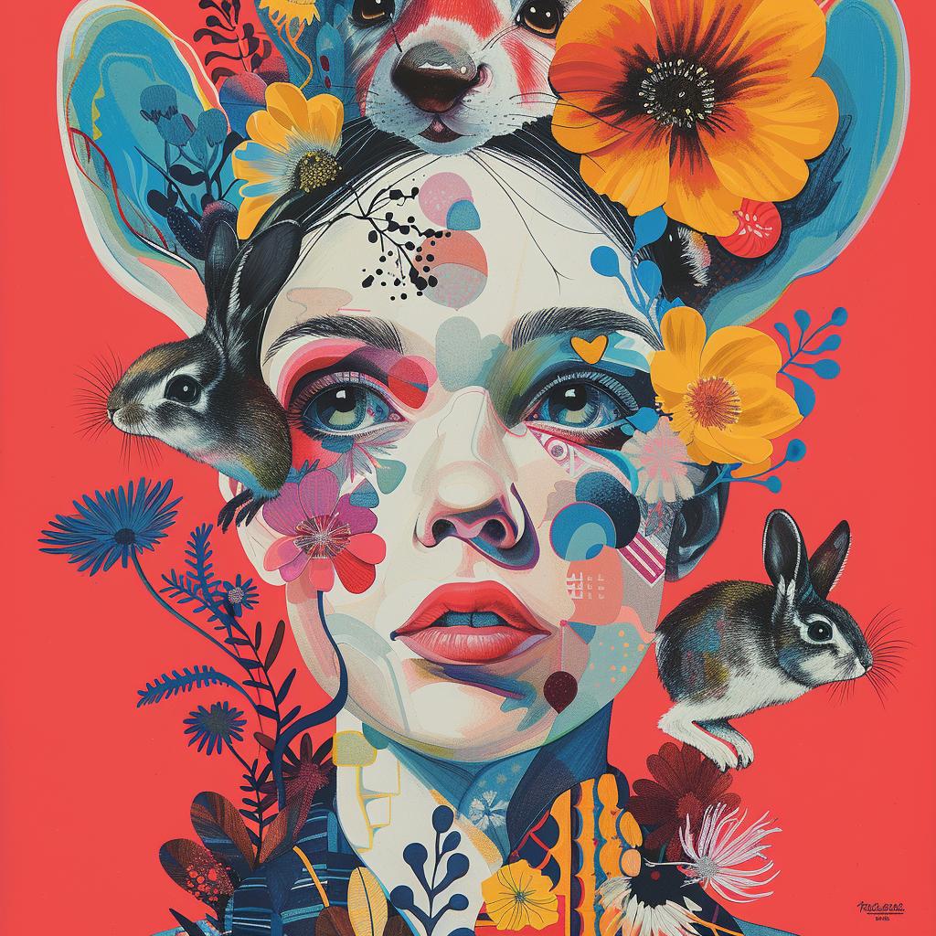 woman  flowers  surreal  vibrant  artistic  colorful  abstract  illustration  creative  dreamlike 939717