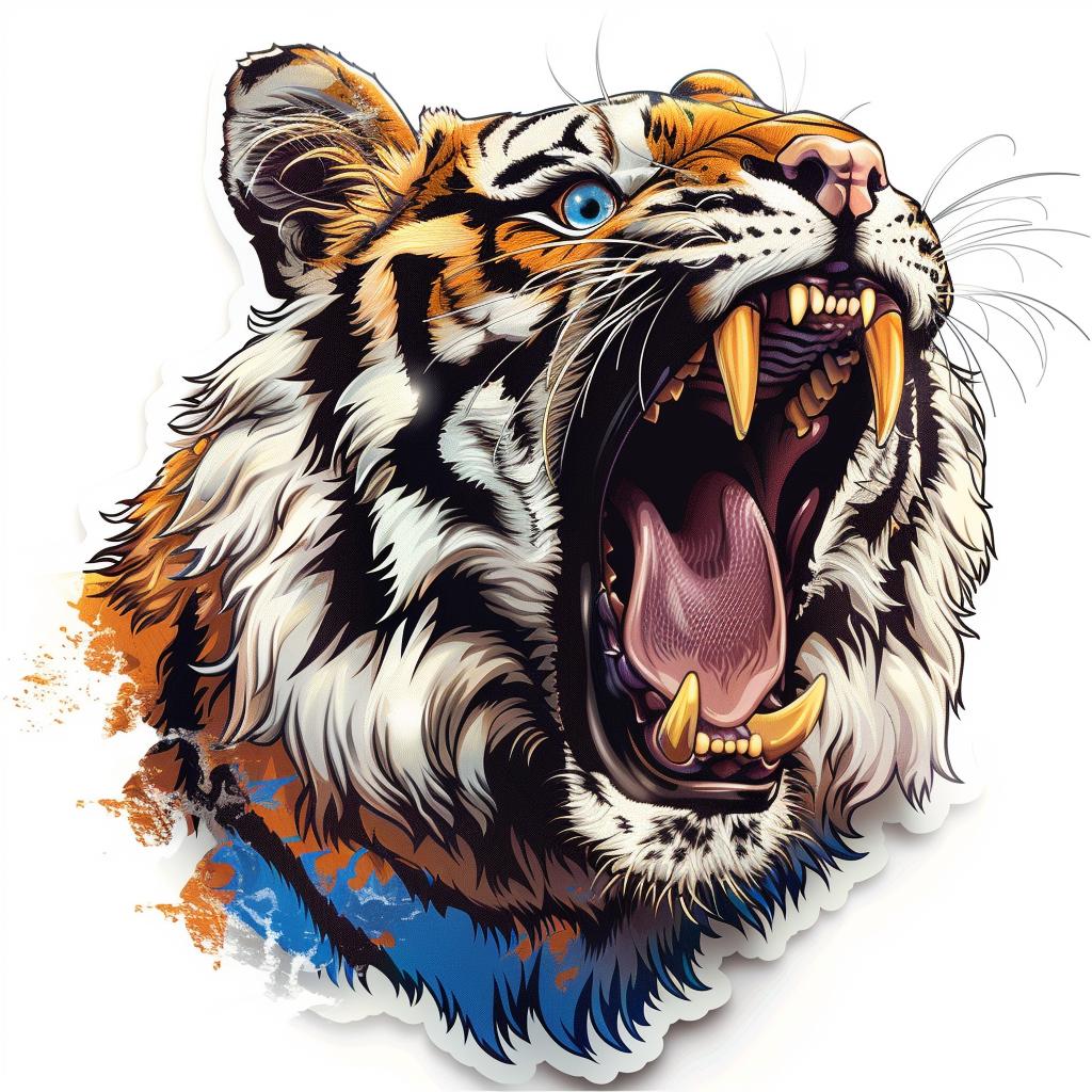 tiger  sticker  vector  realistic  detailed  openmouth  warm  3D  contour  white 971996