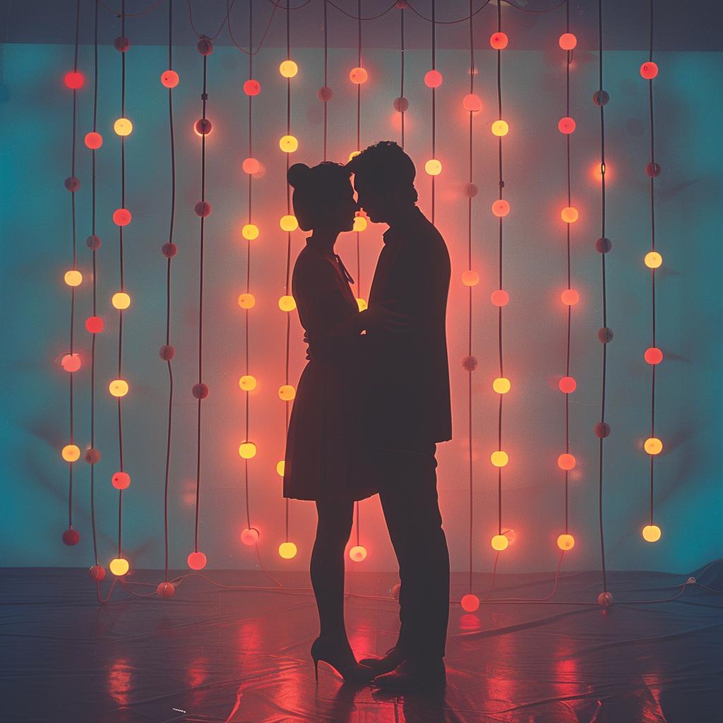 surreal  album  cover  neon  silhouette  couple  lights  backdrop  embrace  art 976357