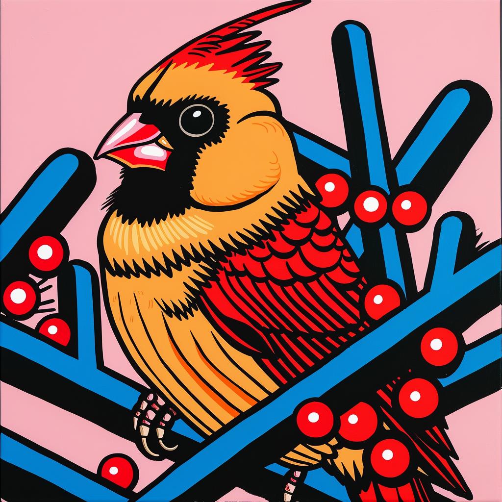 chubby  cardinal  painting  bird  branch  nature  vivid  artwork  natural  colorful 1023540