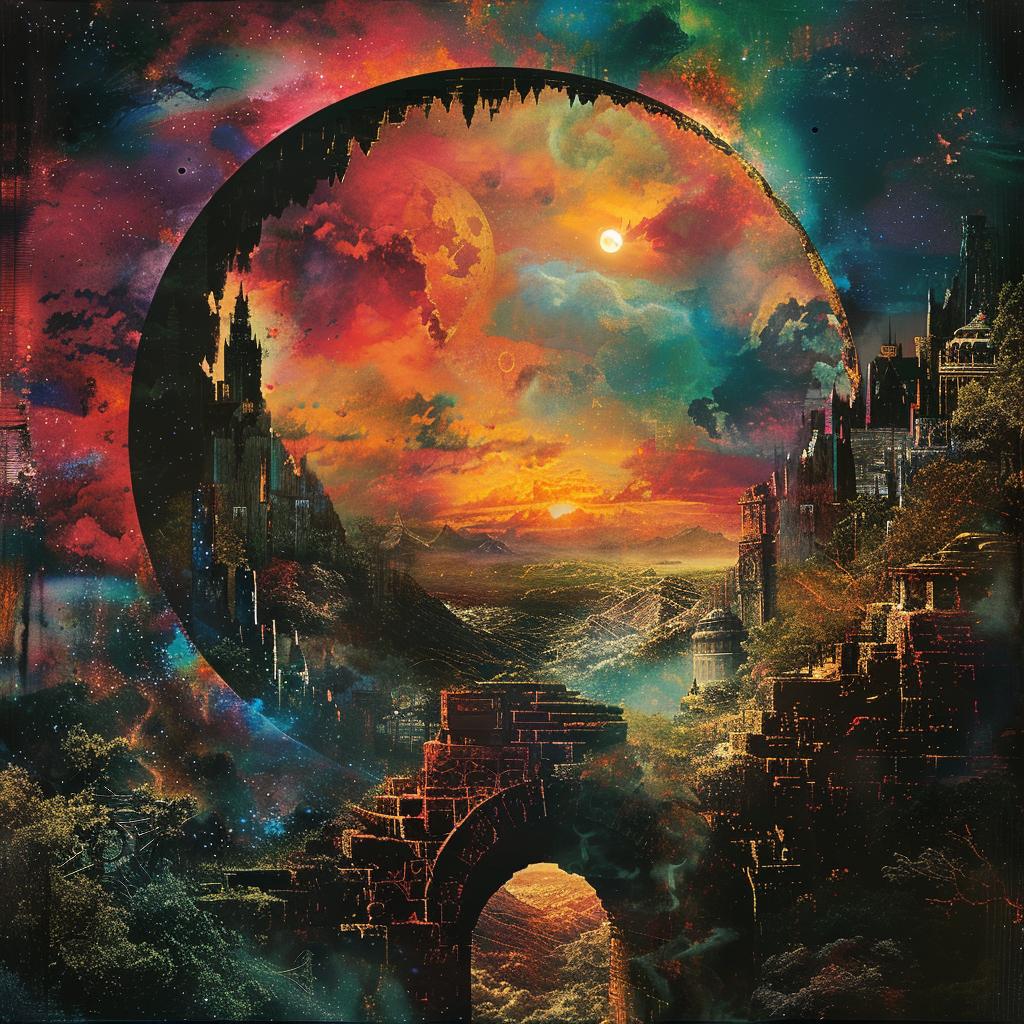 surreal  album  cover  moon  castle  background  rich  technicolor  fantasy  creative 976241