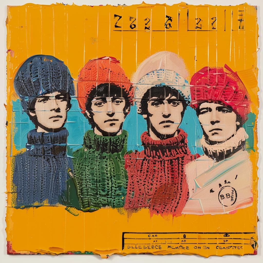 Beatles  men  hats  encaustic  impasto  palette  knife  close-up  artwork  painting 1015423