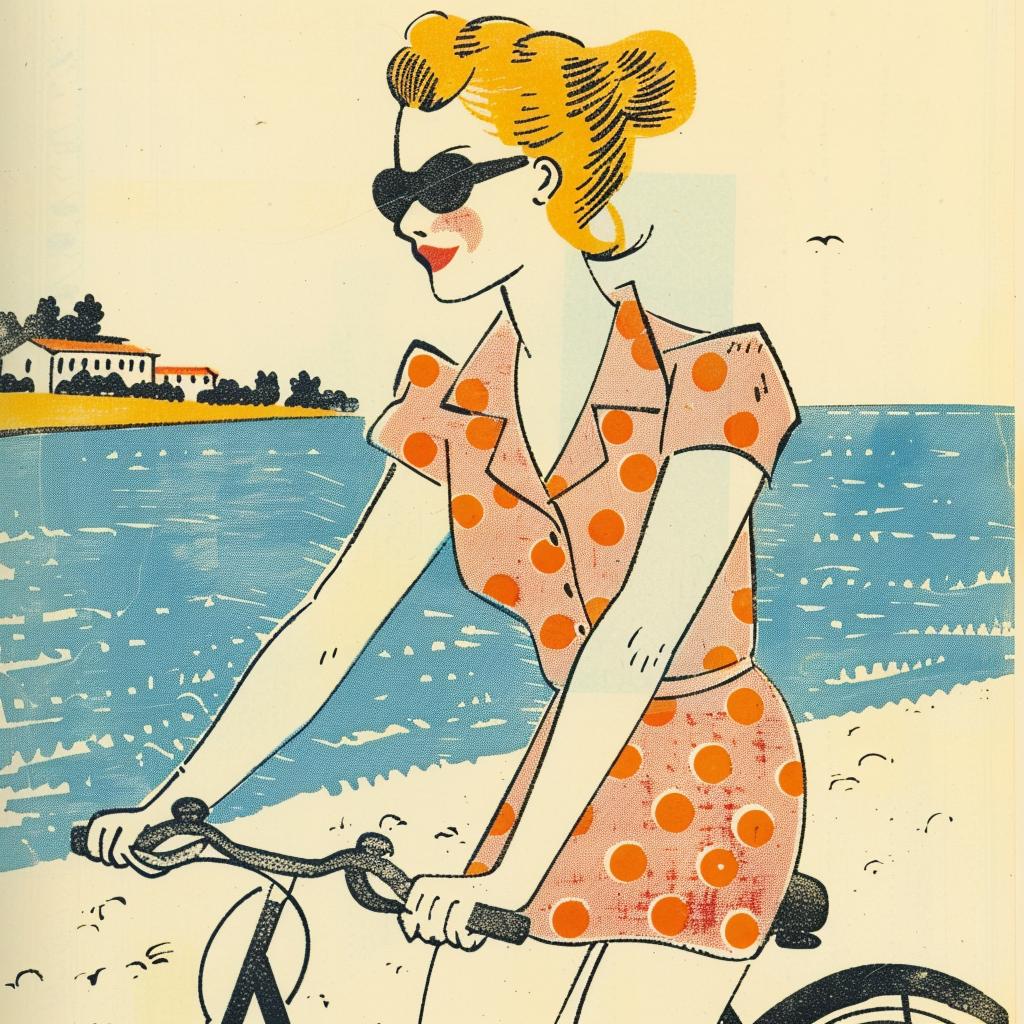 woman  beach  bicycle  vintage  1960s  illustration  cruiser  sunny  coast  retro 940760